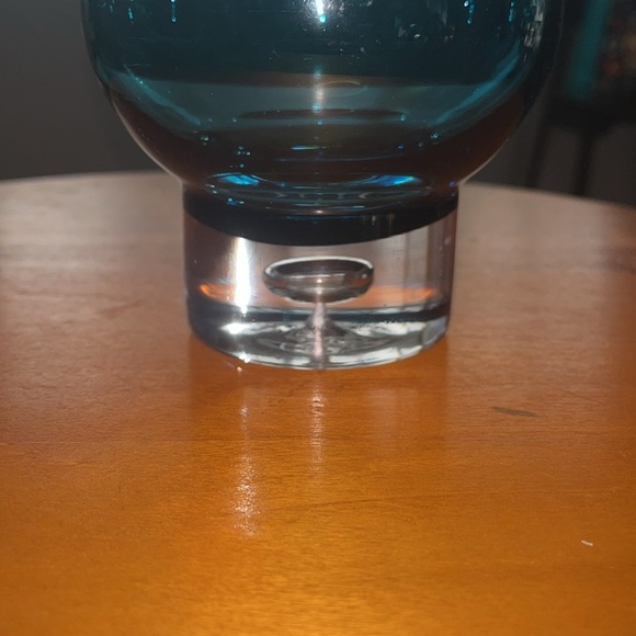 Krosno Teal Blue Art Glass Heavy Base Controlled Bubble Candle Votive Holder - Picture 3 of 5